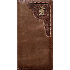 Men Brown  Co. Deer Ornament Long Bifold Wallet Grain Leather Hunter Long Wallet